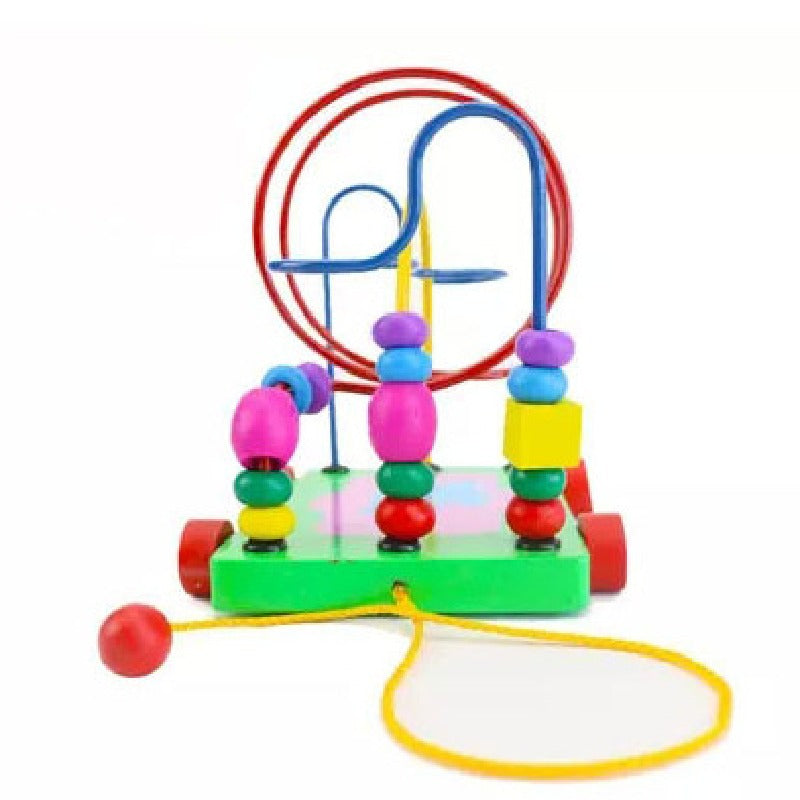 Wooden Cartoon Elephant Trailer Bead Maze Educational Toy