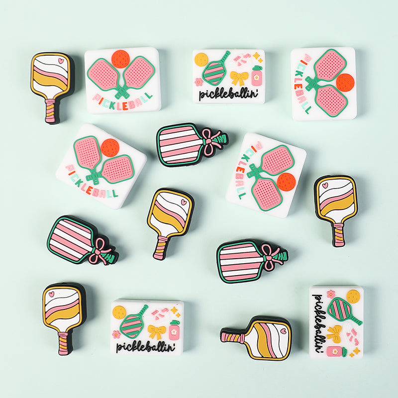 20Pcs Silicone Focal Beads Pickball Theme Various Paddle Designs 5