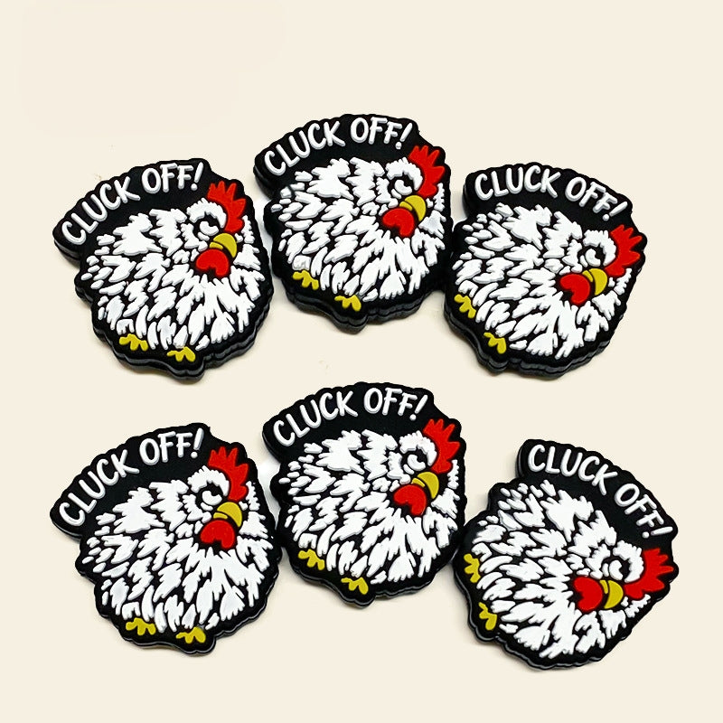 20Pcs Silicone Focal Beads White Hair Cock With Printed Text Cluck Off