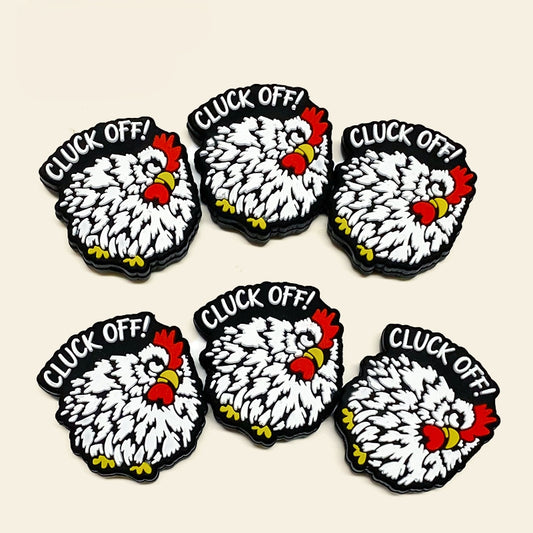 20Pcs Silicone Focal Beads White Hair Cock With Printed Text Cluck Off