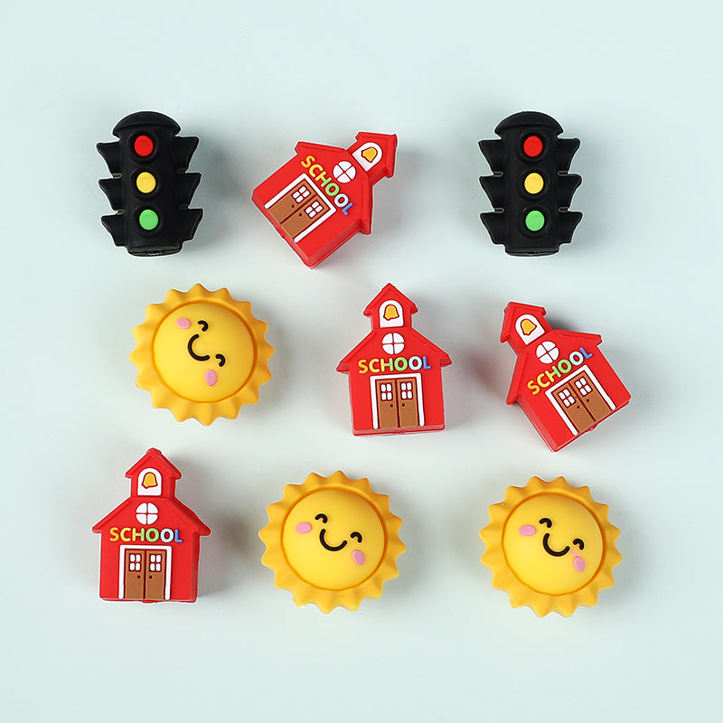 20Pcs Silicone 3D Focal Beads Traffic Light Sun School Front Facing 2