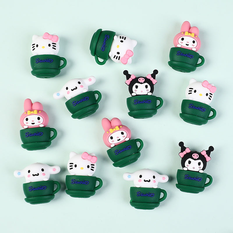 20Pcs Silicone 3D Focal Beads Green Cup Character Sitting Pose 3