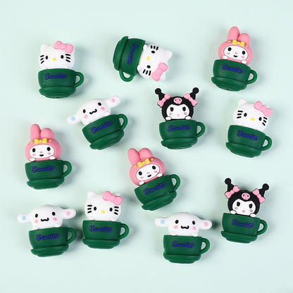 20Pcs Silicone 3D Focal Beads Green Cup Character Sitting Pose 3