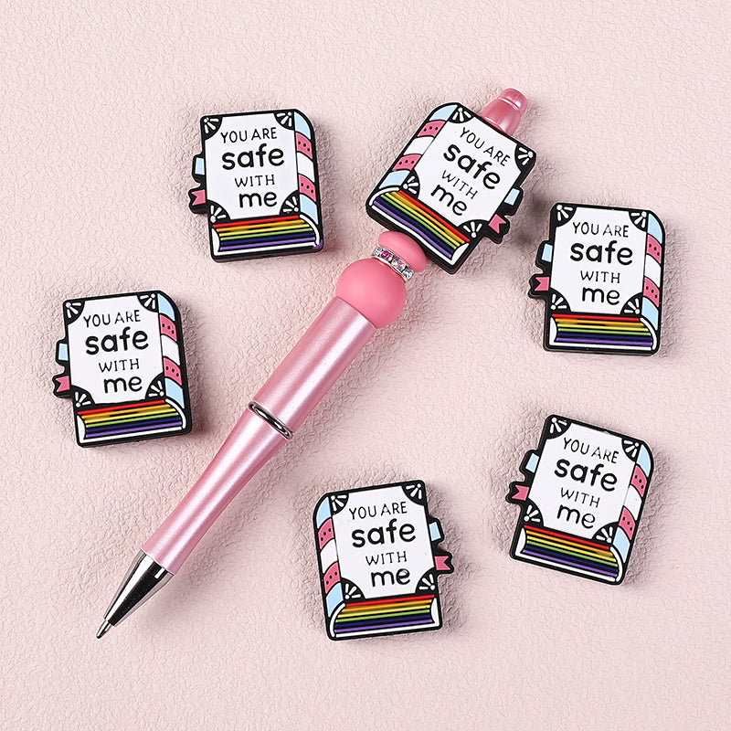 20Pcs Silicone Focal Beads Library Reed Duck Book and Quote Designs 20