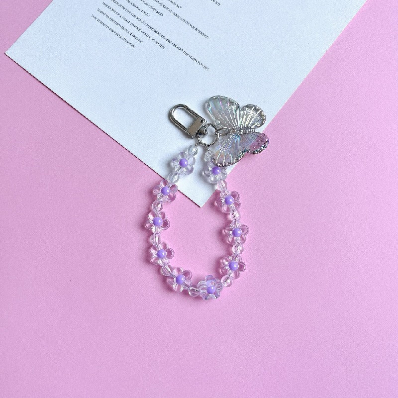 Flower Butterfly Acrylic Beaded Wristlet Keychain Charm 10