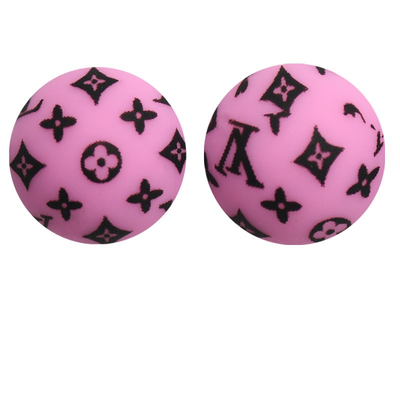 50pcs 15mm LV Silicone Beads Printed Design 2