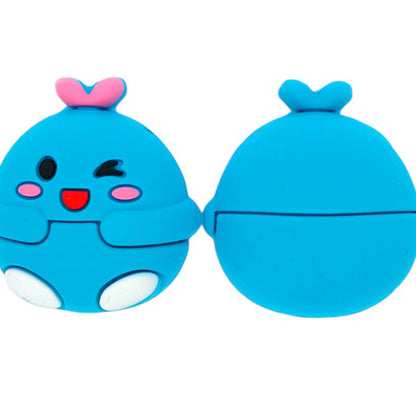 Silicone 3D Focal Beads Blue Chubby Round Character Winking Face
