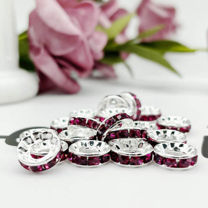 100pcs 10mm Large Hole Rhinestone Spacer Beads Copper Metal Frame 15