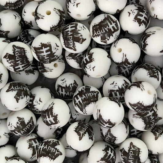 50pcs 15mm Halloween Silicone Beads Happy Halloween Print