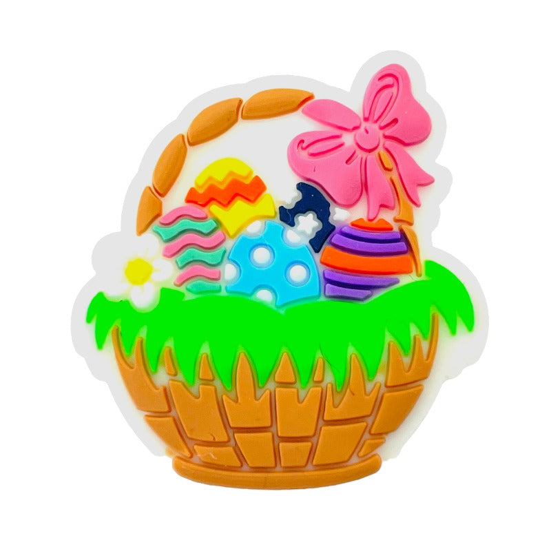 20pcs Silicone Focal Beads Easter Basket Eggs with Bow Detail