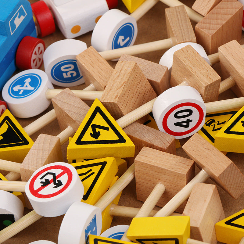 Wooden Montessori Toys Traffic Knowledge Blocks Educational Toy 5