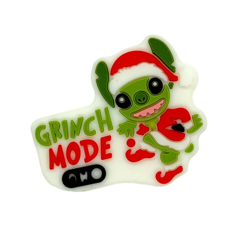 20pcs Silicone Focal Beads Green Furry Character Scowling Face Grinch Mode Text