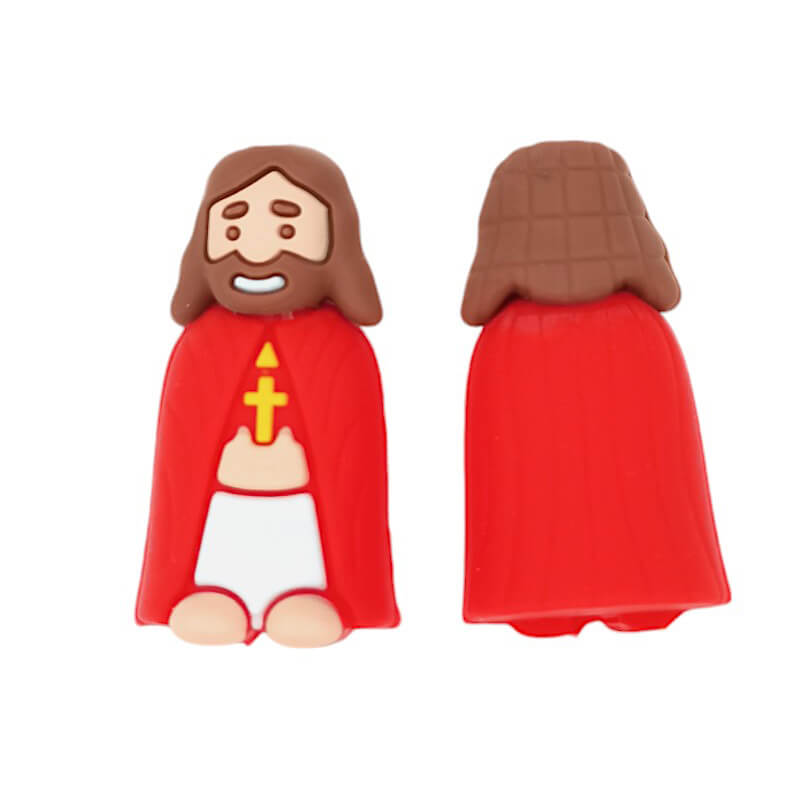Silicone 3D Focal Beads Red Cloak King Wearing Cross Detail