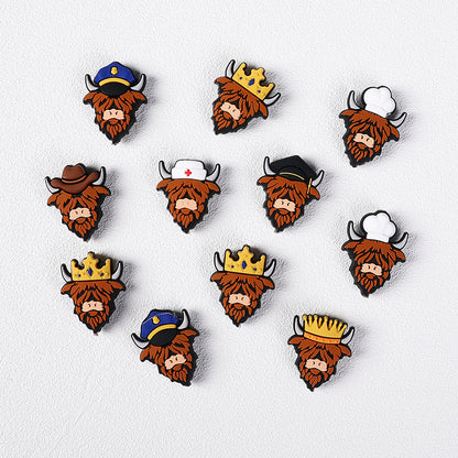 Silicone Focal Beads Seven Professions Highland Cattle Front Facing