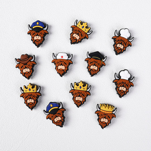 Silicone Focal Beads Seven Professions Highland Cattle Front Facing