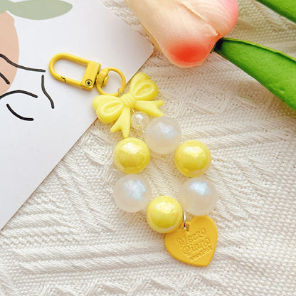 Bow Silicone Bead Wristlet Keychain with Acrylic Beads 12x4.5cm 7
