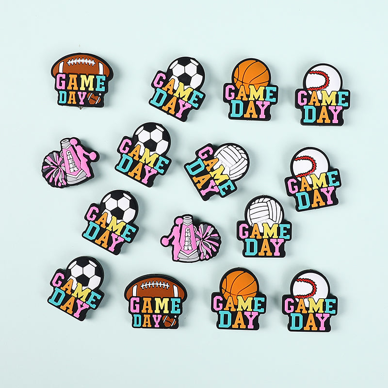 Silicone Focal Beads Ball Game Match Day Printed Text Design 5