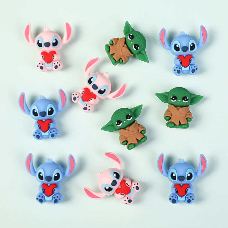 20Pcs Silicone 3D Focal Beads Blue Alien Character Large Ears and Green Alien Baby Large Ears 2