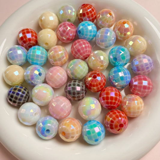 10pcs 16mm UV Finish Acrylic Plaid Round Beads DIY Bracelet Making