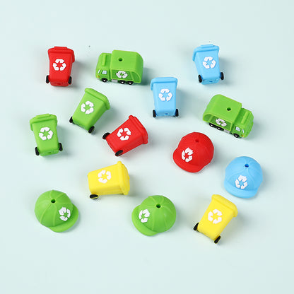 Silicone 3D Focal Beads Sanitation Series Recycling Bin and Cap Designs 6
