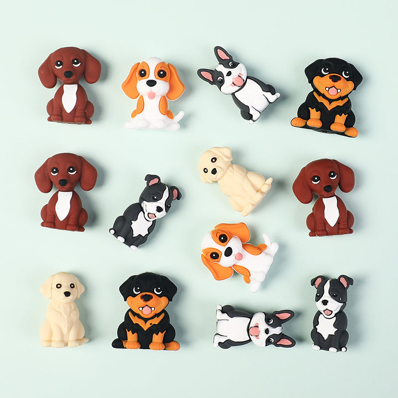 20Pcs Silicone 3D Focal Beads Cute Puppy Sitting Pose 6