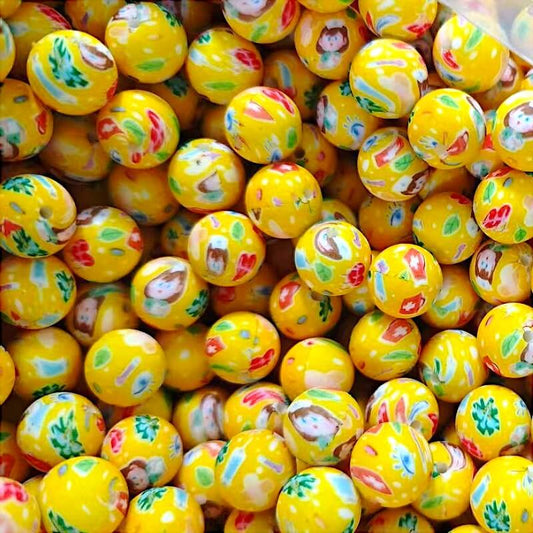 50Pcs 15mm Medical Series Silicone Beads Yellow Print Design