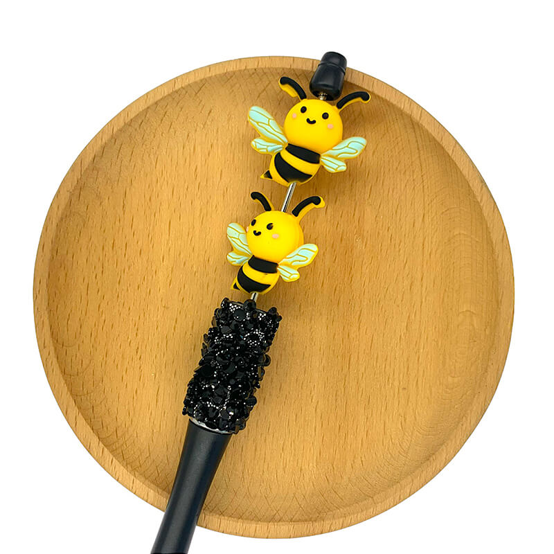 Silicone 3D Focal Beads Cute Bee with Wings and Antennae 2