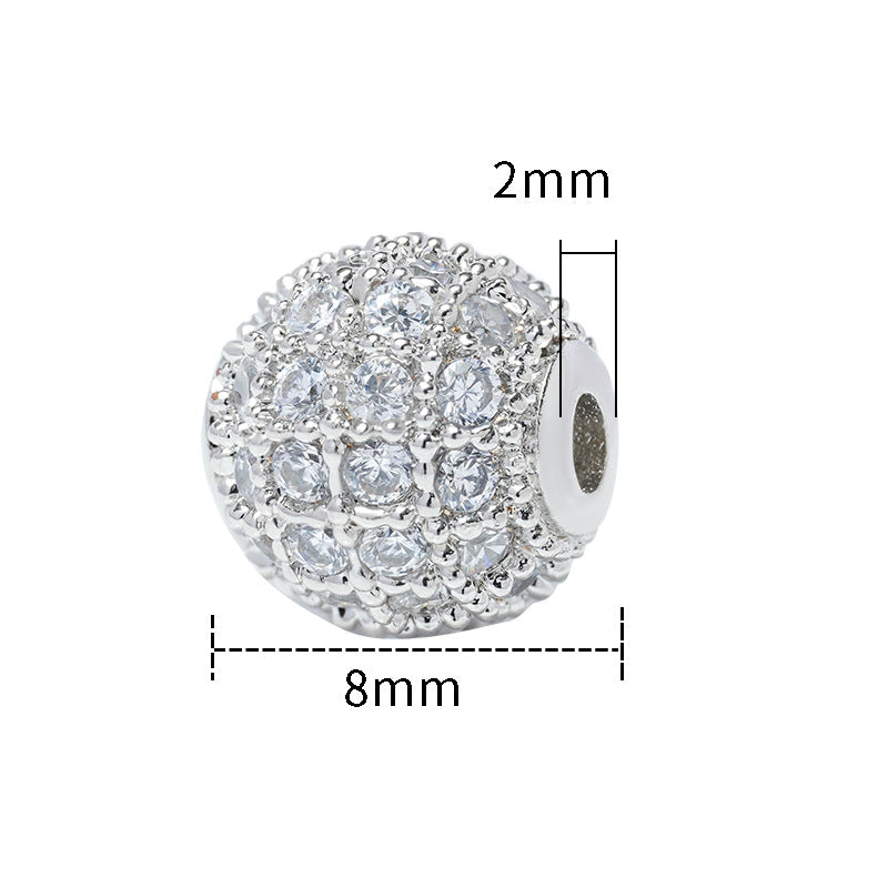 30pcs Fancy Zirconia Paved Brass Round Beads 14