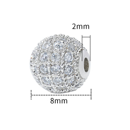 30pcs Fancy Zirconia Paved Brass Round Beads 14