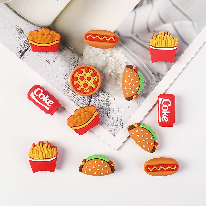 20Pcs Silicone 3D Focal Beads Fast Food Chicken Nuggets French Fries Taco 9