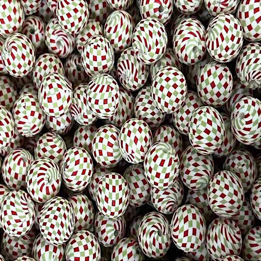 50pcs 15mm Color Grid Silicone Beads Printed Design