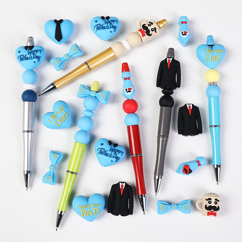 20Pcs Silicone 3D Focal Beads Father's Day Heart Tie Bow Designs 7