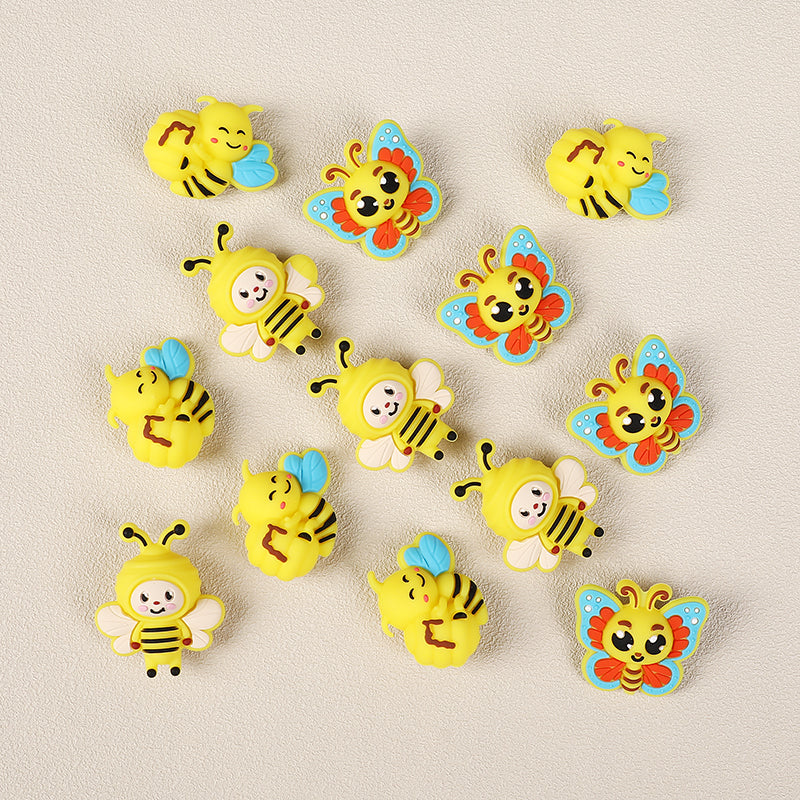 Silicone 3D Focal Beads Bee Butterfly with Smiling Faces 5