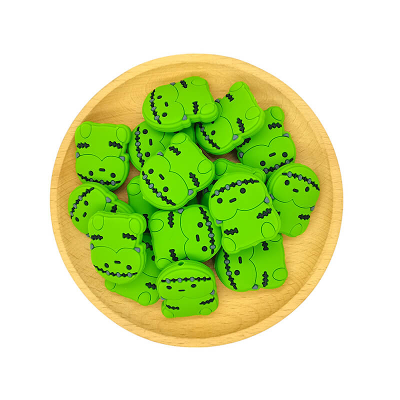 Silicone Focal Beads Little Green Guy Wearing Stitched Headwear 2