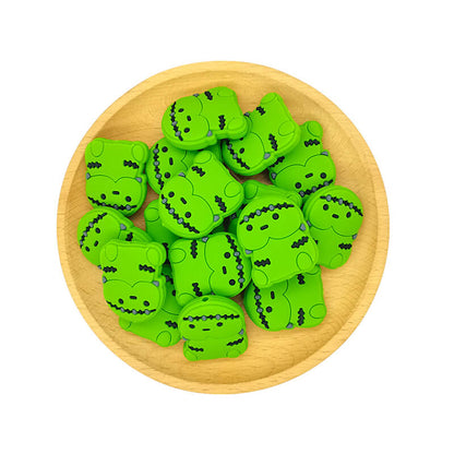 Silicone Focal Beads Little Green Guy Wearing Stitched Headwear 2