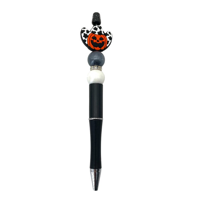 20pcs Silicone Focal Beads Halloween Pumpkin Wearing Cowboy Hat 3