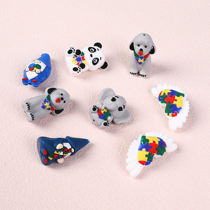 Silicone 3D Focal Beads Autism Pet Love Heart with Puzzle Design 3