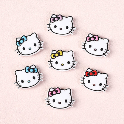 20Pcs Silicone Focal Beads White Cat Head with Bow Detail