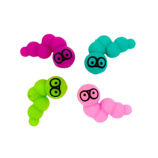 Silicone 3D Focal Beads Bookworm Caterpillar Wearing Round Glasses