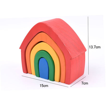 Wooden Building Blocks Rainbow House Educational Toy 2