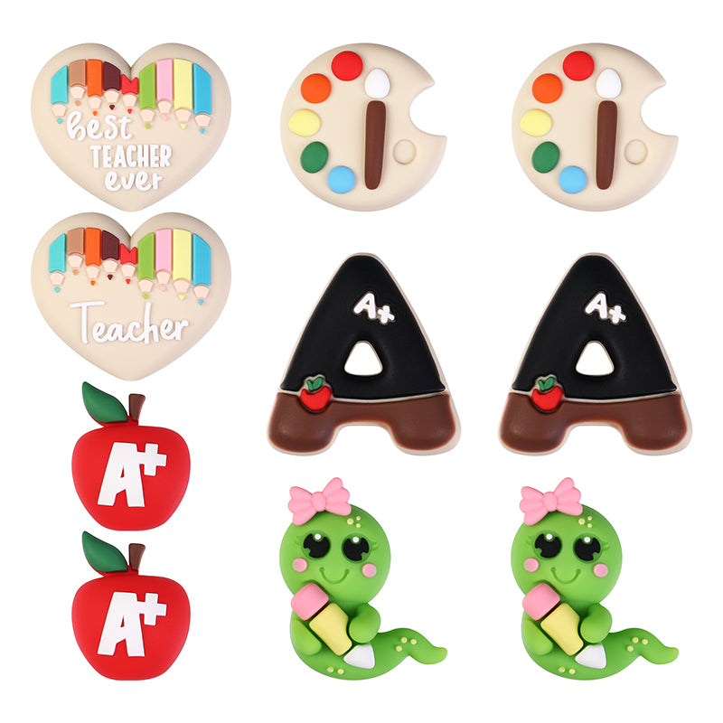 20Pcs Silicone 3D Focal Beads Teacher Color Pencil Apple Bookworm Design 6