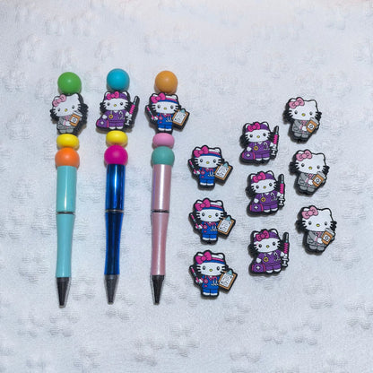 20pcs Silicone Focal Beads White Cat No Mouth Pink Bow Medical Staff 2