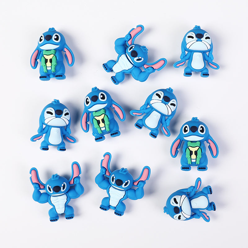 20Pcs Silicone 3D Focal Beads Blue Alien Character Large Ears Stacked Figure 4