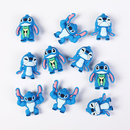 20Pcs Silicone 3D Focal Beads Blue Alien Character Large Ears Stacked Figure 4