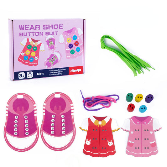 Wooden Clothes Shoes Threading Montessori Toys for Kids