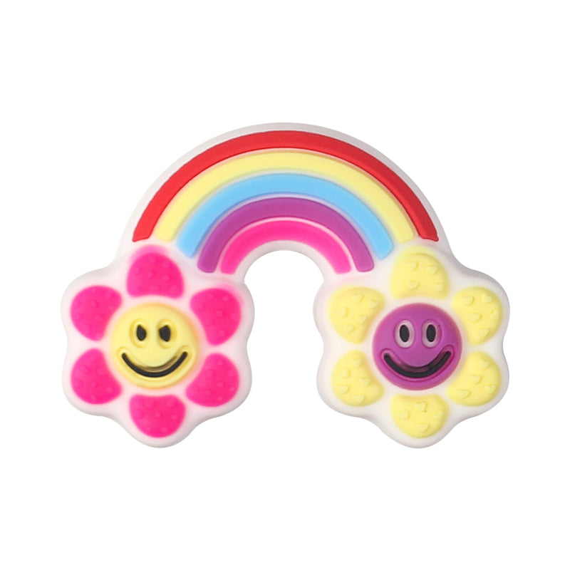 20Pcs Silicone 3D Focal Beads Smiling Sun Rainbow Flowers Holding White Cloud 11