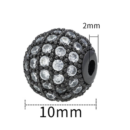 30pcs Fancy Zirconia Paved Brass Round Beads 9