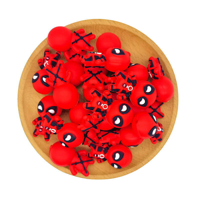 Silicone 3D Focal Beads Red Masked Superhero Figure with Crossed Straps 2