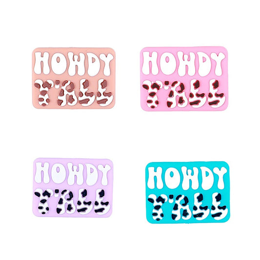 20pcs Silicone Focal Beads Howdy Y All Rectangular Patch Design