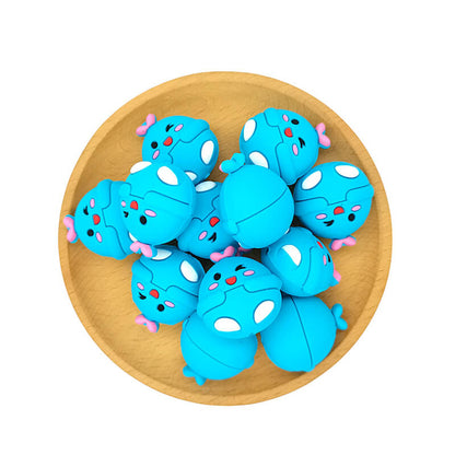 Silicone 3D Focal Beads Blue Chubby Round Character Winking Face 2